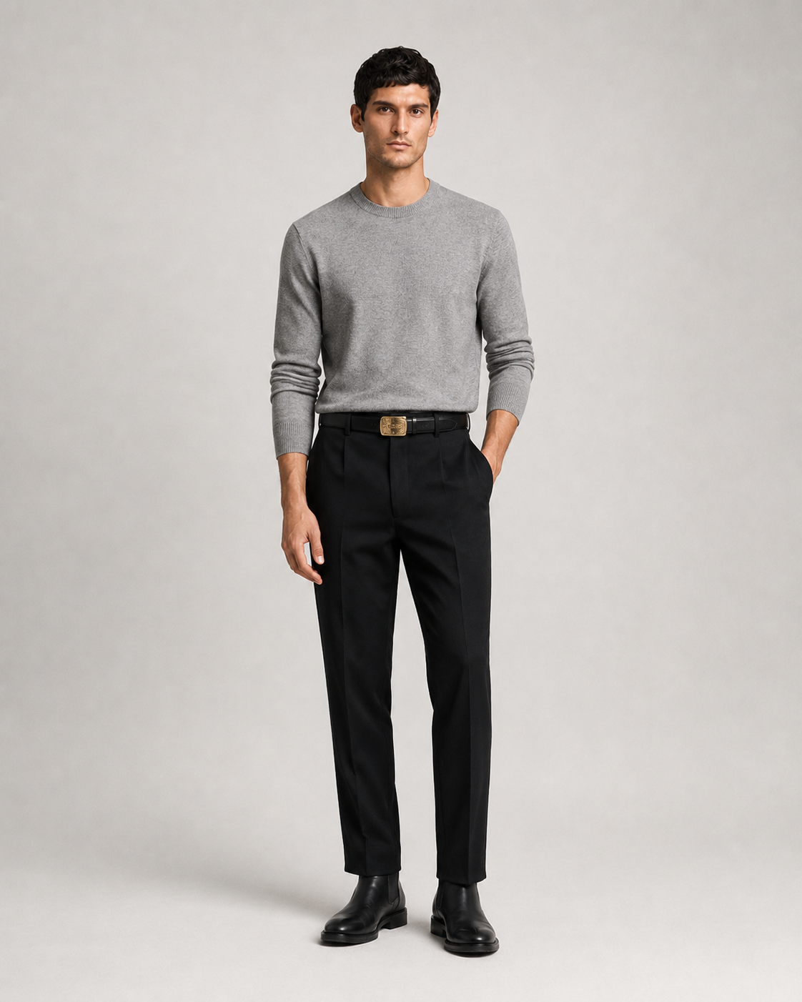 Gold Buckle Leather Belt-BK — PRE-ORDER — PZ081