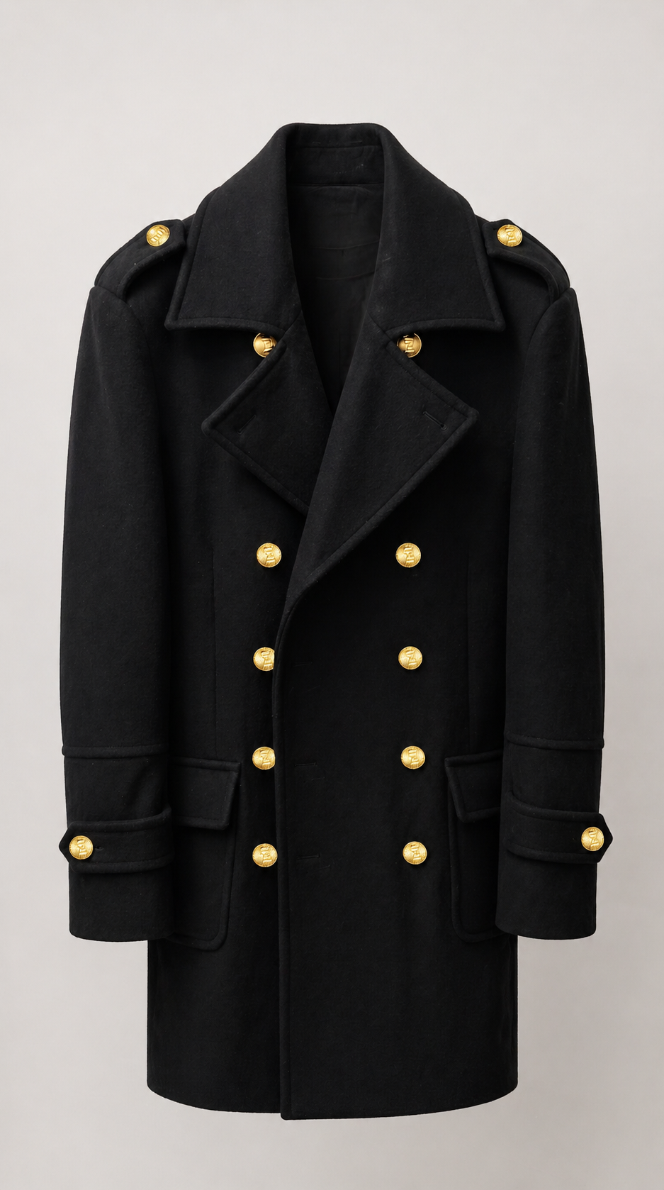Gold Button Coat — PRE-ORDER – lifestyle look, styled by Philip Zepter