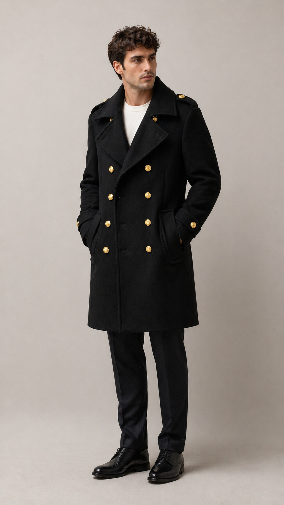Gold Button Coat — PRE-ORDER – front view – Philip Zepter luxury knitwear