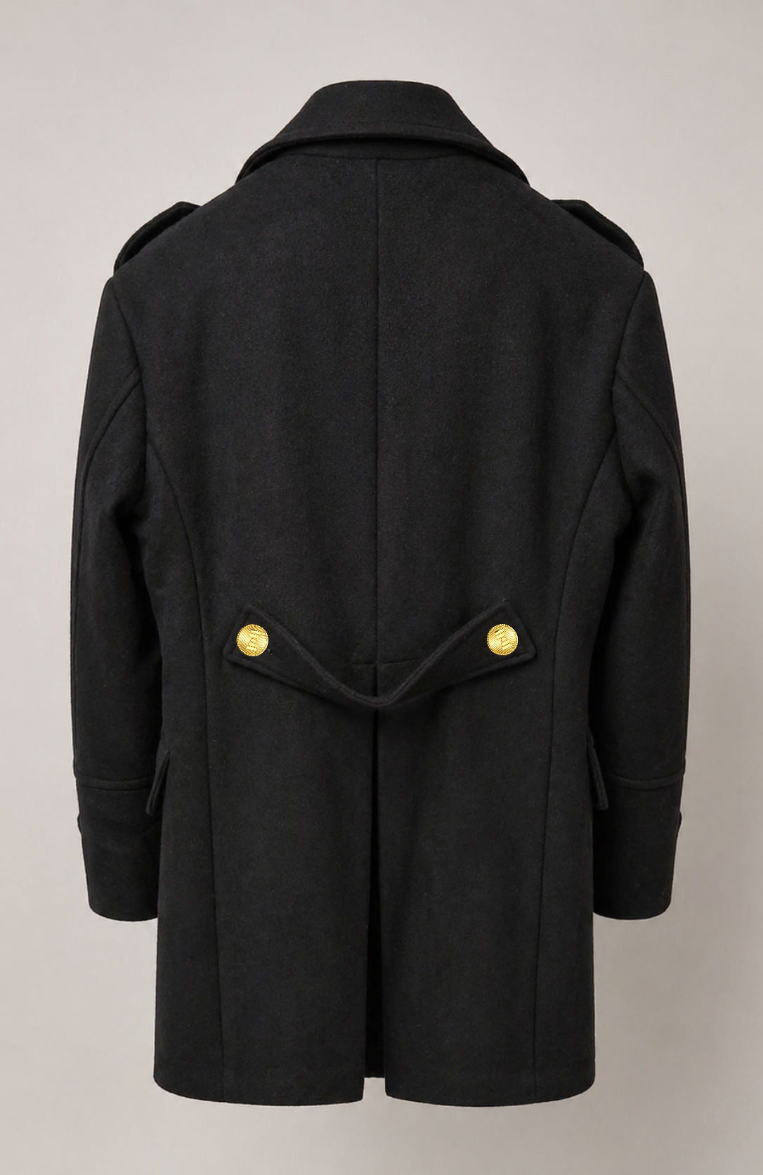 Gold Button Coat — PRE-ORDER – model wearing, full look – Philip Zepter