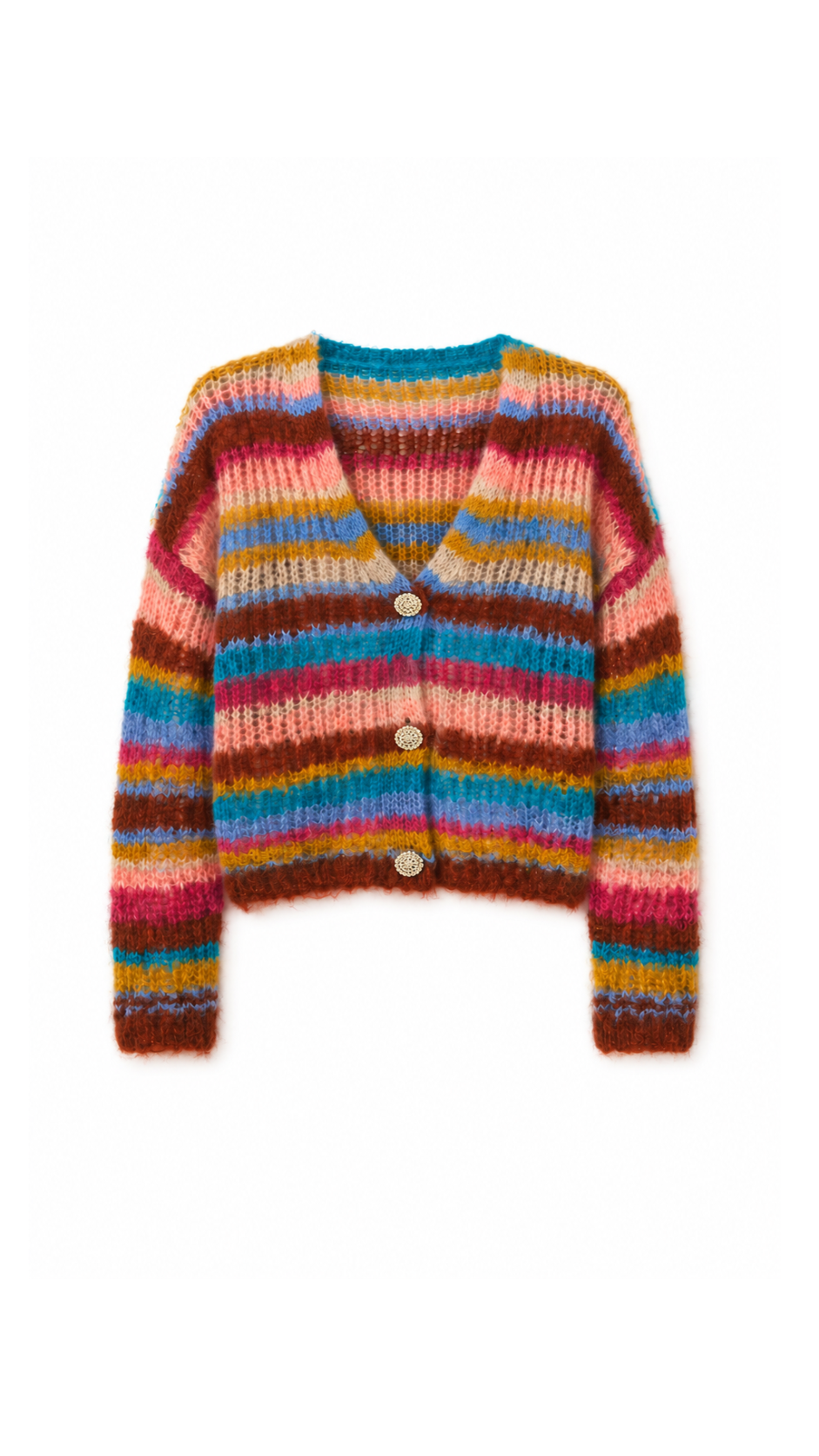 Multicolor Striped Baby Alpaca Cropped Cardigan AURIN — PRE-ORDER — PZ040 AURIN