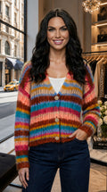 Multicolor Striped Baby Alpaca Cropped Cardigan AURIN — PRE-ORDER — PZ040 AURIN