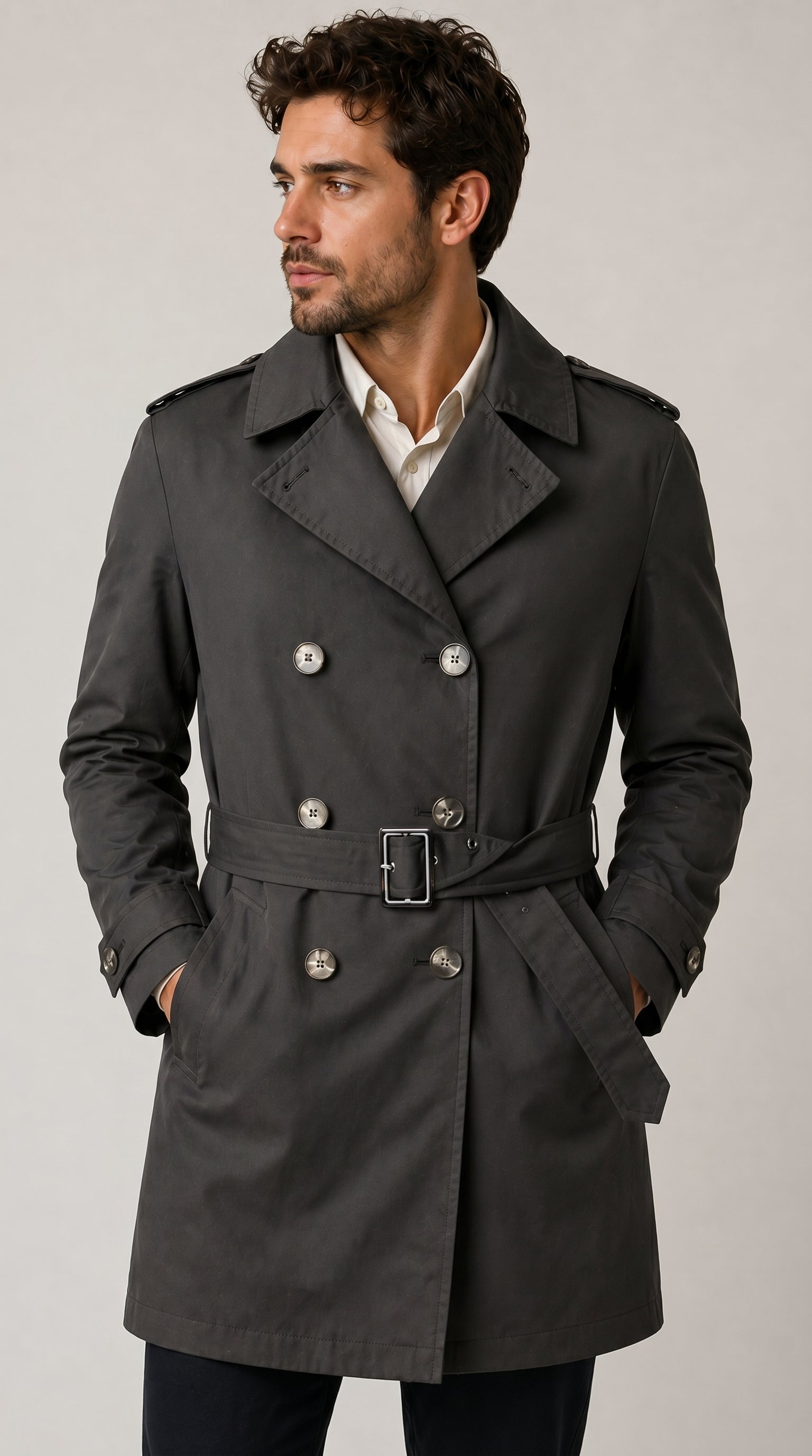 Trench Sartoriale Cotone Lyocell Nero — PRE-ORDER – front view – Philip Zepter luxury knitwear