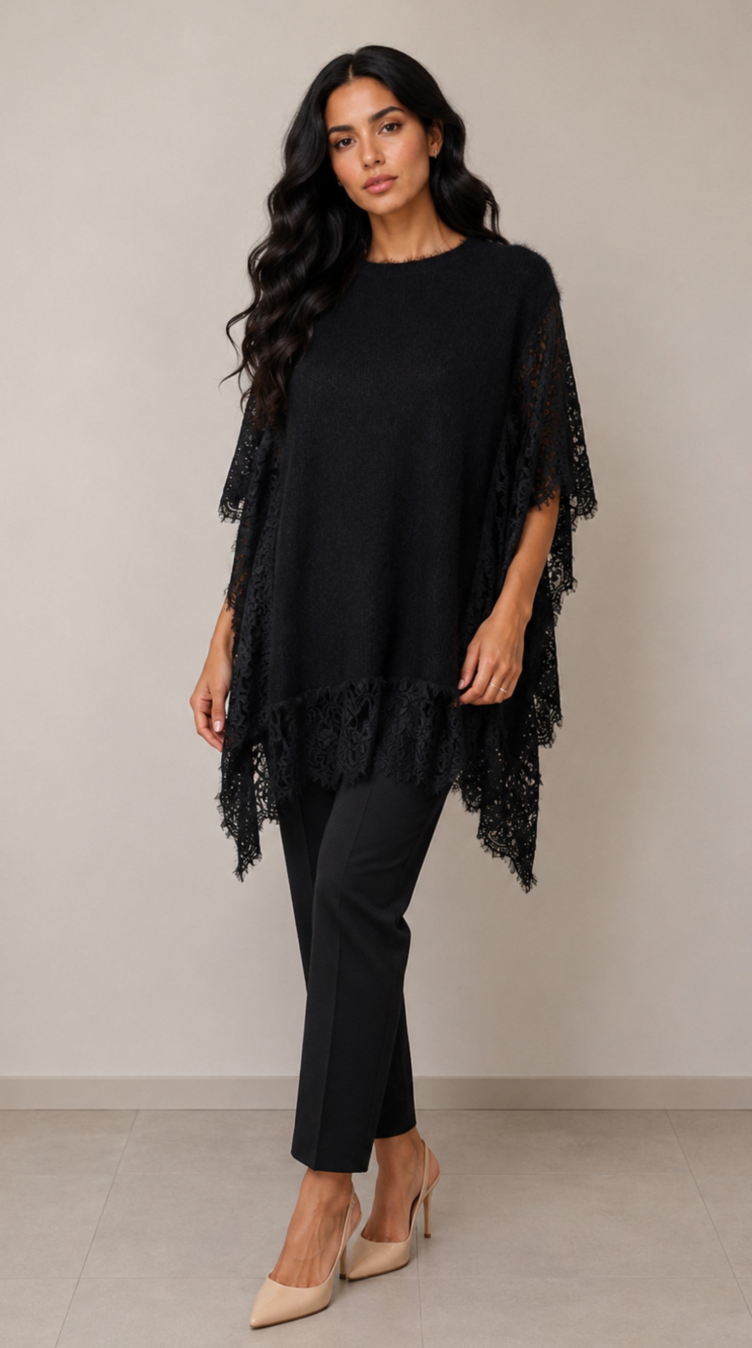 Maxi Gilet Baby Alpaca Superfine con Pizzo — PRE-ORDER – front view – Philip Zepter luxury knitwear