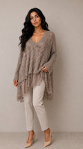 Maxi Maglia Baby Alpaca Superfine Trecce & Pizzo — PRE-ORDER – front view – Philip Zepter luxury knitwear