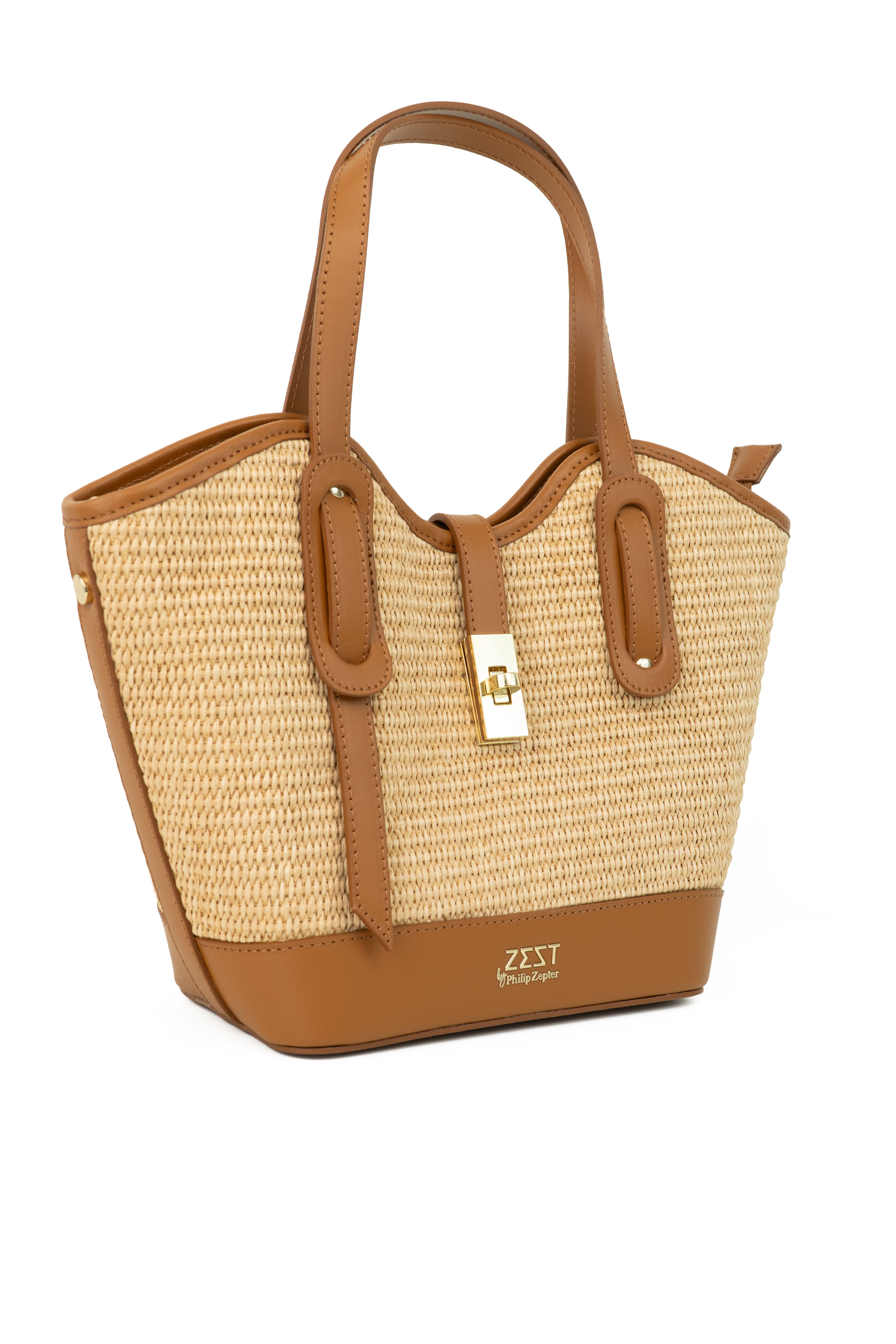 Borsa Tote in Pelle e Paglia - ZS-2514 – interior detail – ZEST by Philip Zepter
