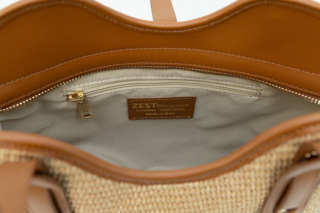 Borsa Tote in Pelle e Paglia - ZS-2514 – alternate angle – ZEST by Philip Zepter