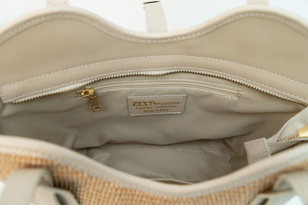 Borsa Tote in Pelle e Paglia - ZS-2514 – handle detail – ZEST by Philip Zepter