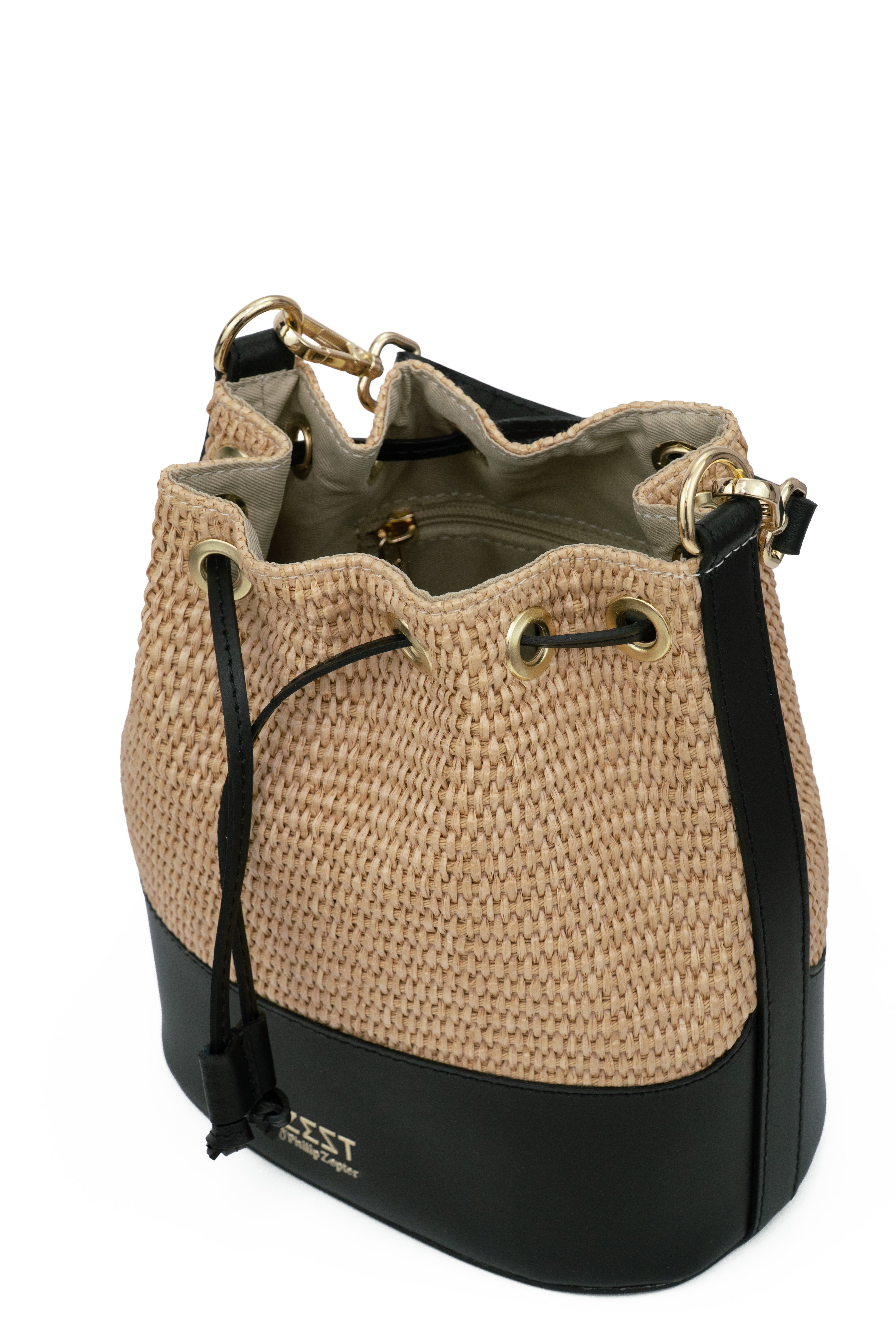 Leather & Straw Bucket Bag – ZS-2530