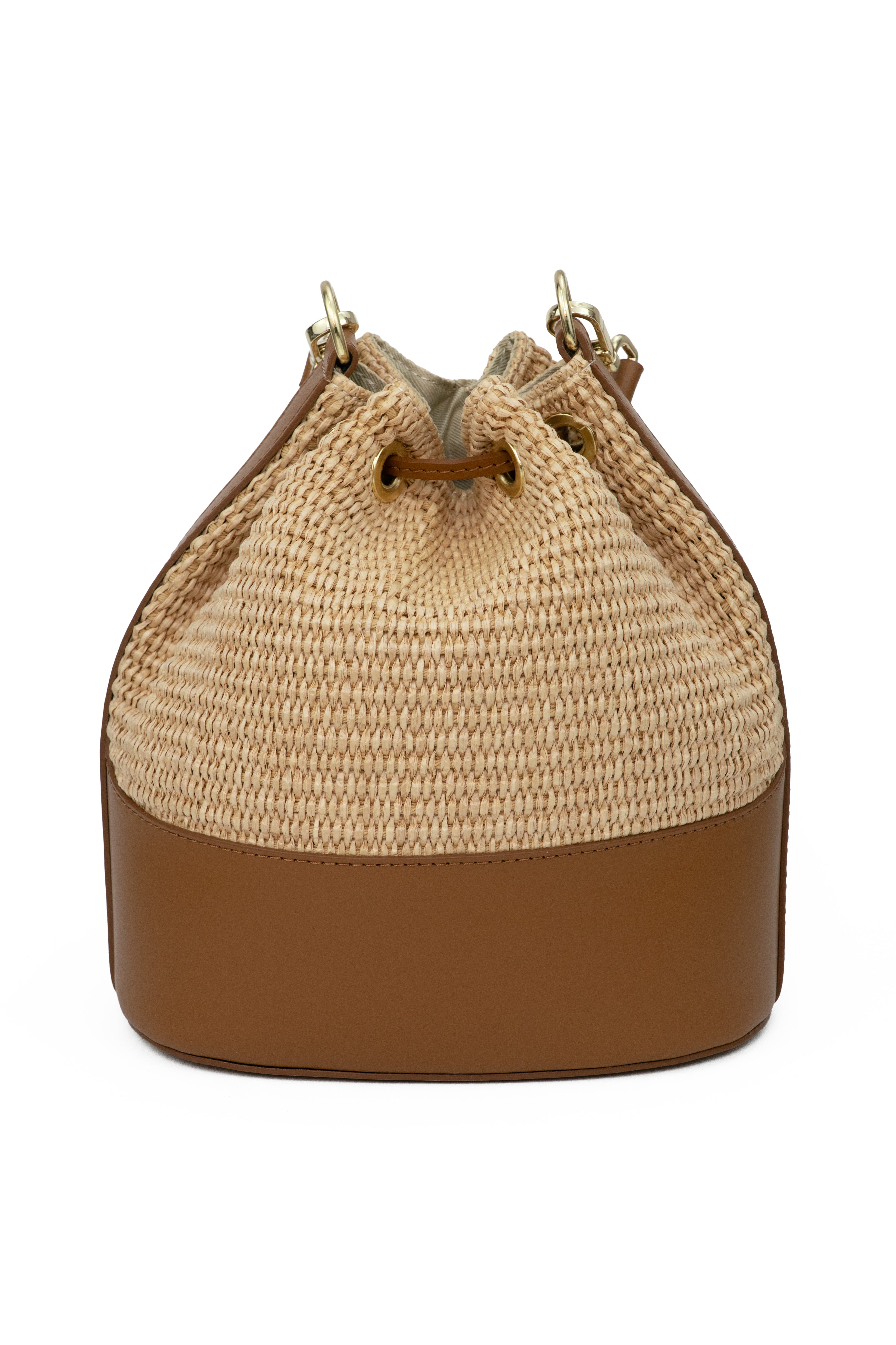 Leather & Straw Bucket Bag – ZS-2530