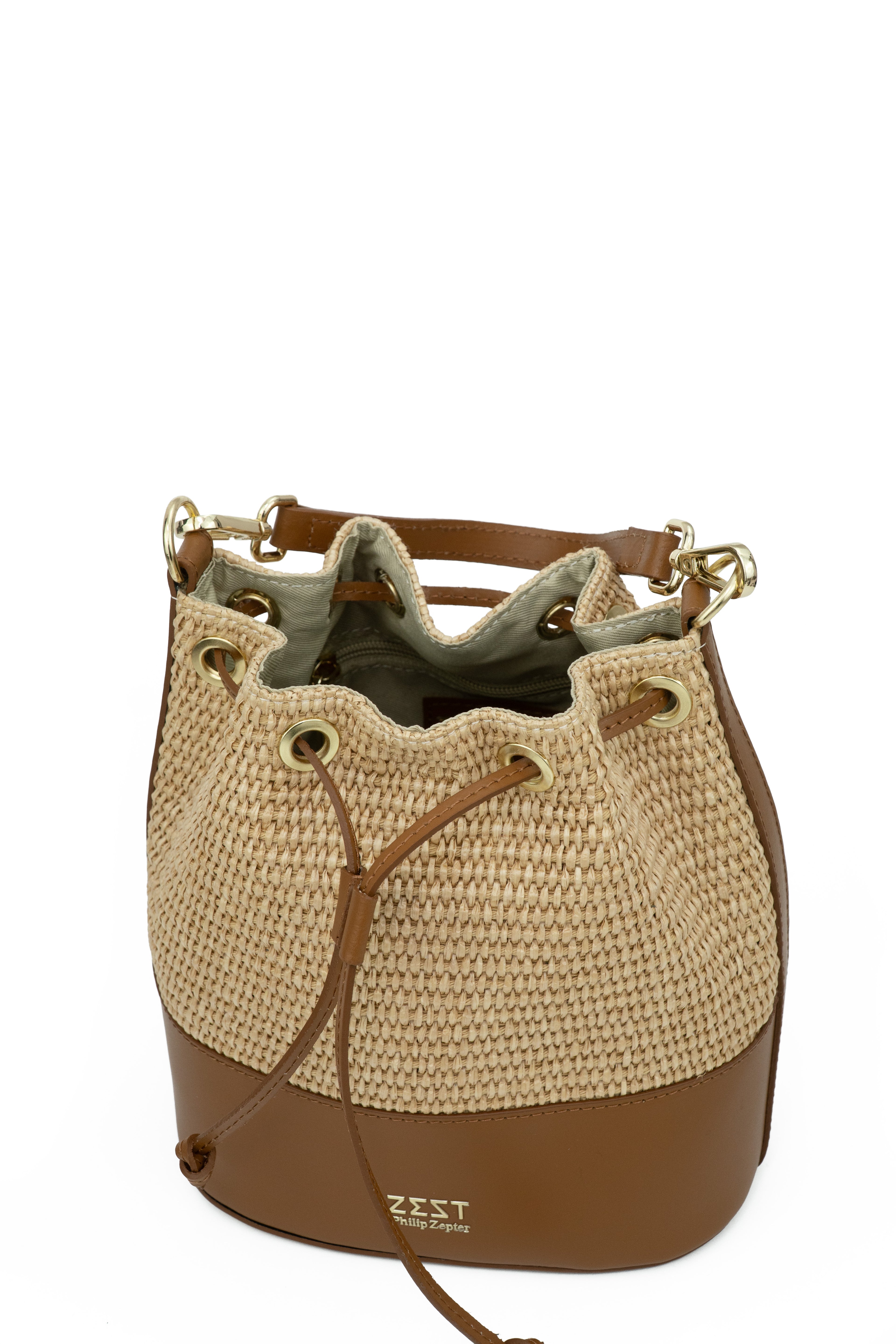 Leather & Straw Bucket Bag – ZS-2530