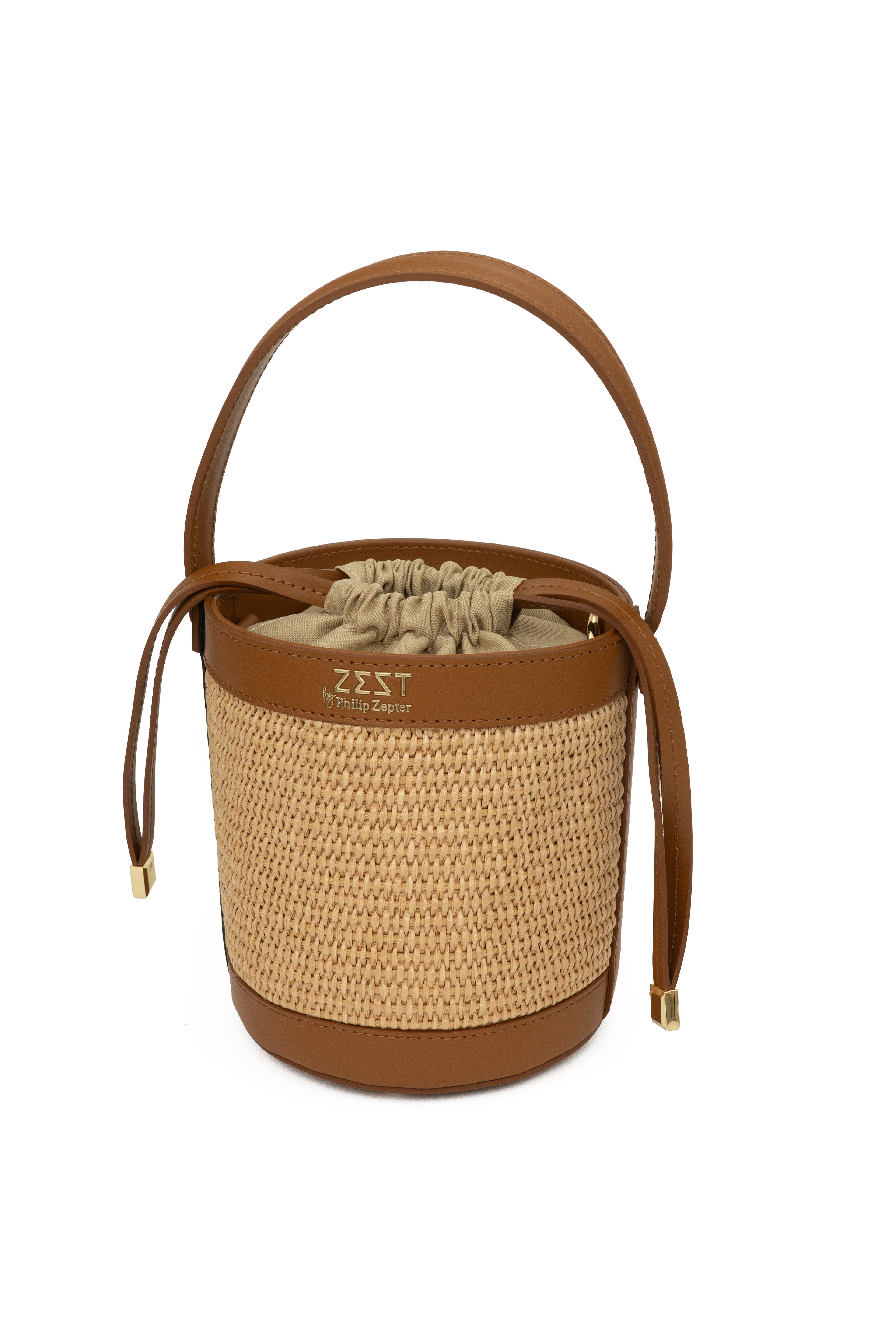 Leather & Straw Mini Bucket Bag – ZS-2531