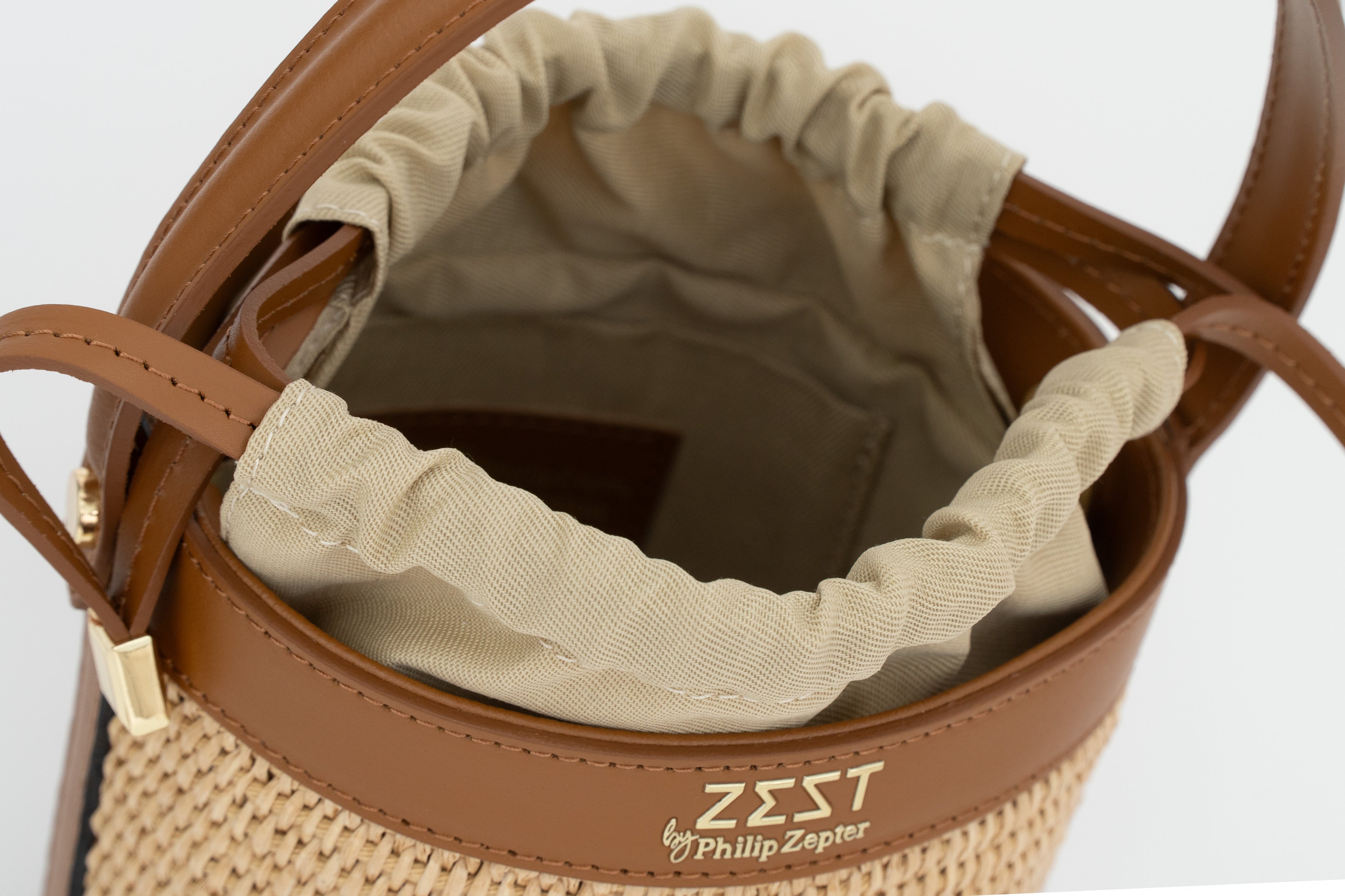 Leather & Straw Mini Bucket Bag – ZS-2531