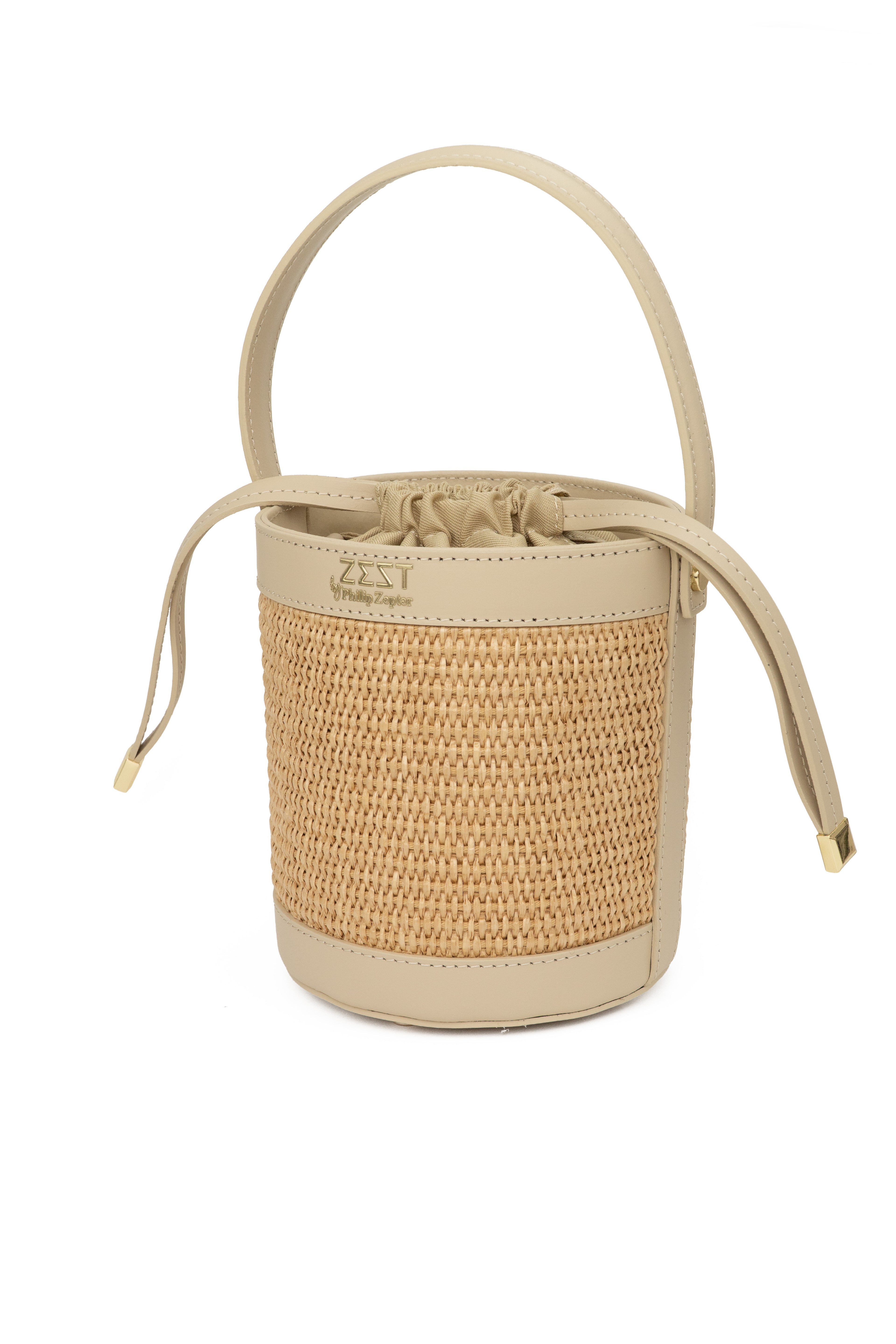 Leather & Straw Mini Bucket Bag – ZS-2531