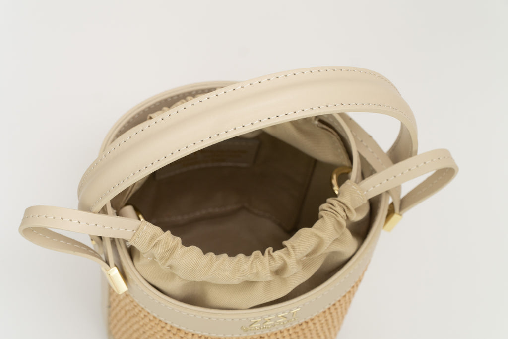 Leather & Straw Mini Bucket Bag – ZS-2531