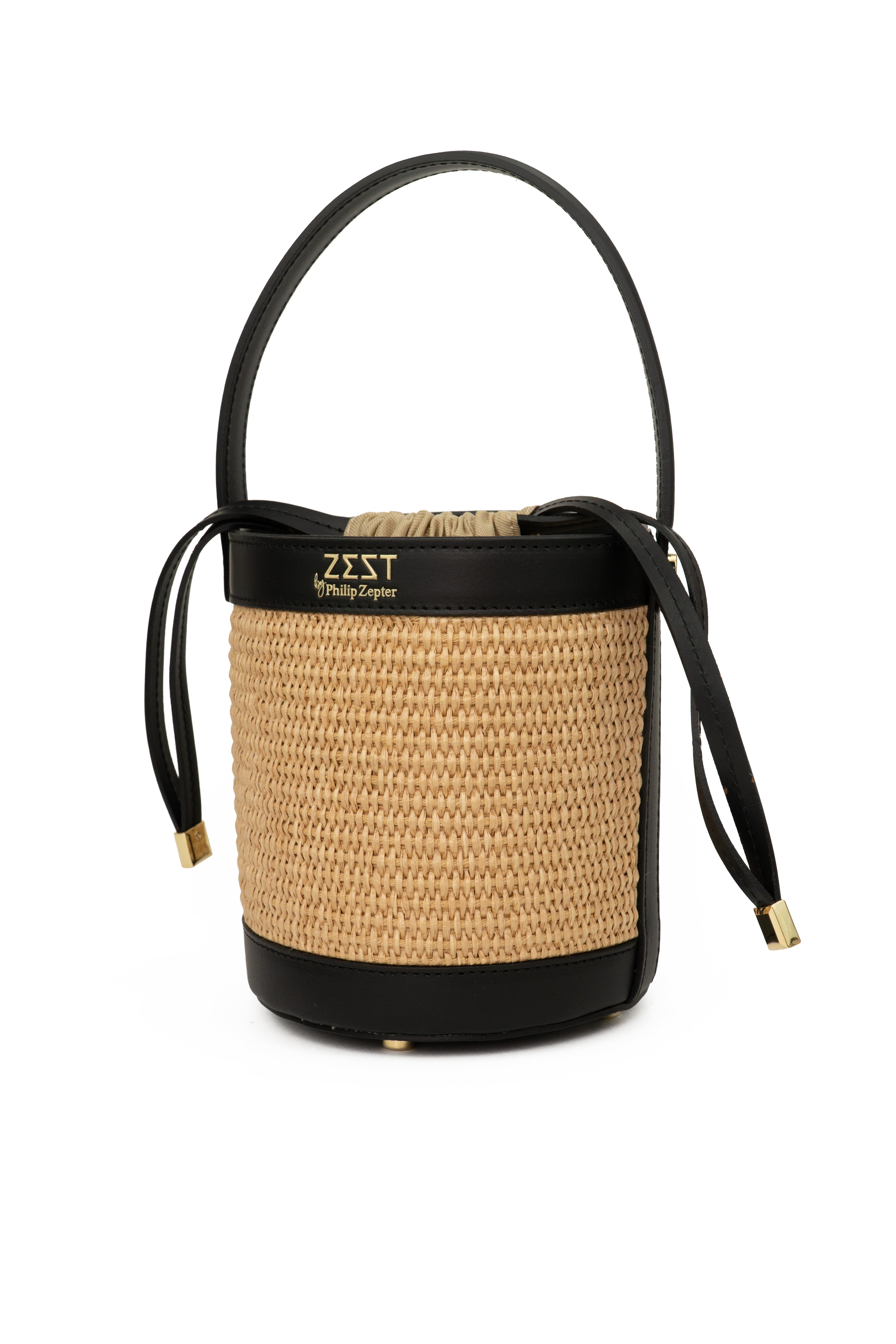 Leather & Straw Mini Bucket Bag – ZS-2531