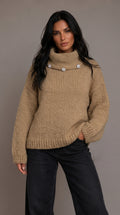 Oversized Brown Button-Up Sweater — PRE-ORDER — PZ044 ASTRID