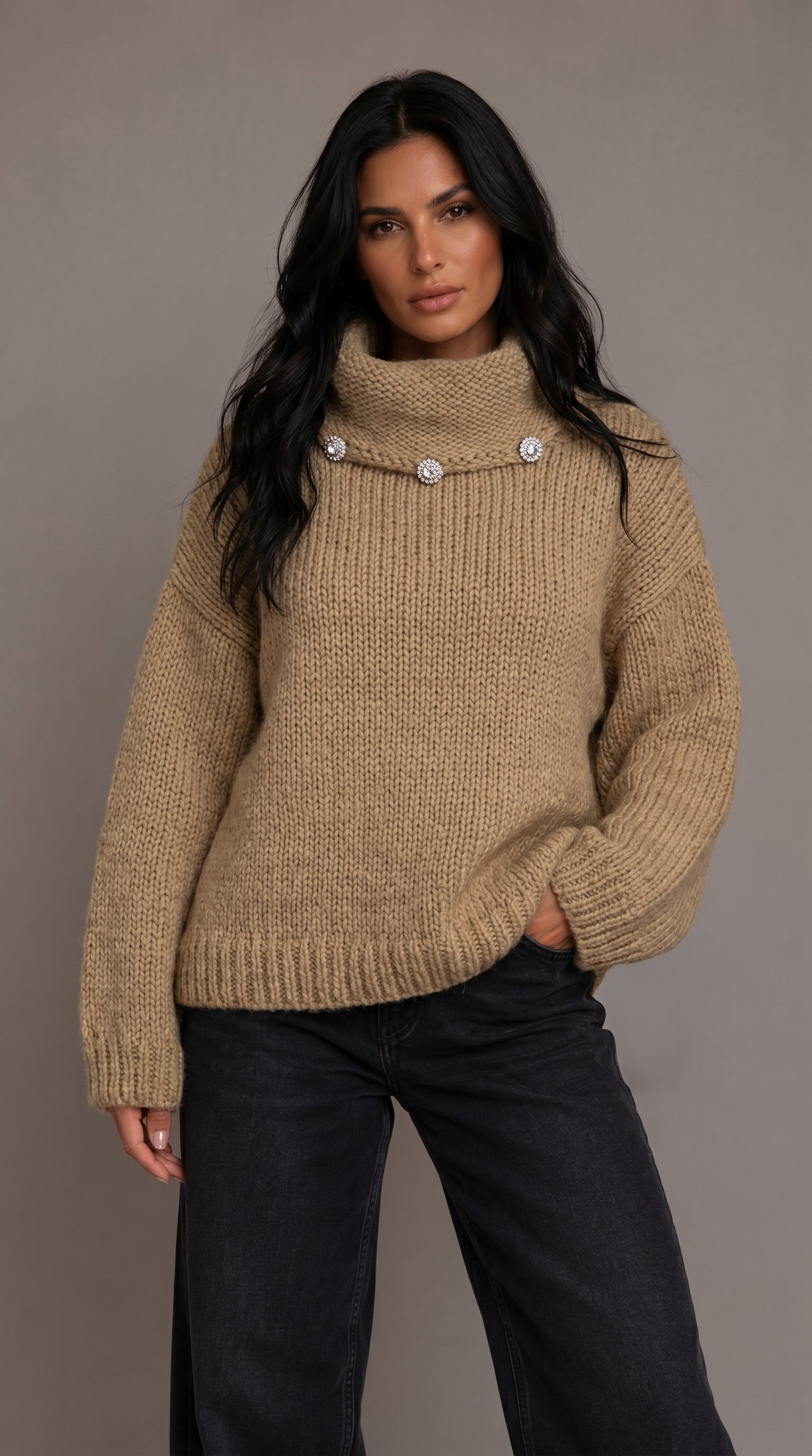 Oversized Brown Button-Up Sweater — PRE-ORDER — PZ044 ASTRID