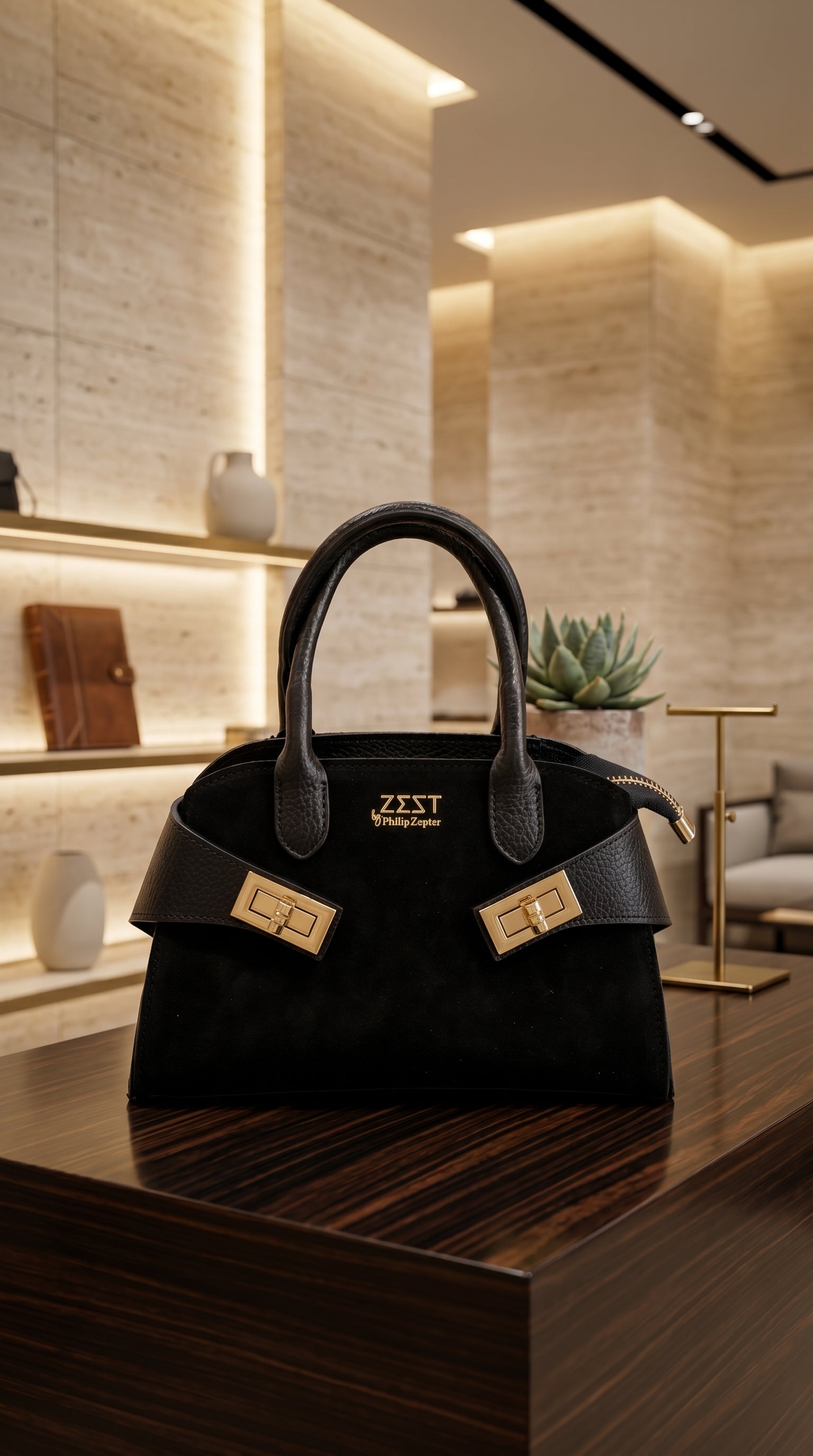 Leather & Suede Mini Satchel – ZS-2542
