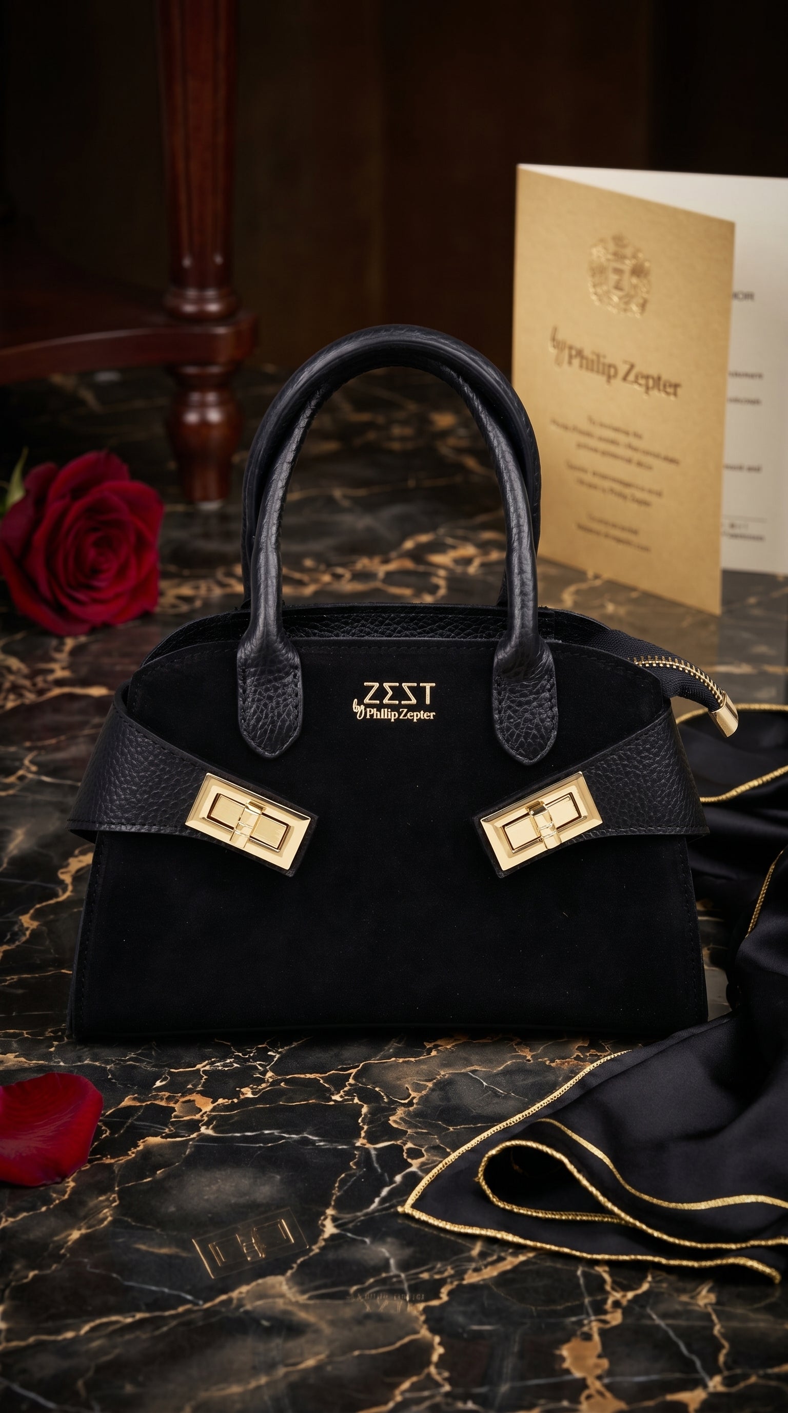 Leather & Suede Mini Satchel – ZS-2542
