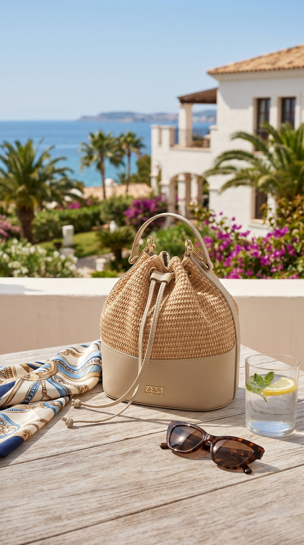 Leather & Straw Bucket Bag – ZS-2530