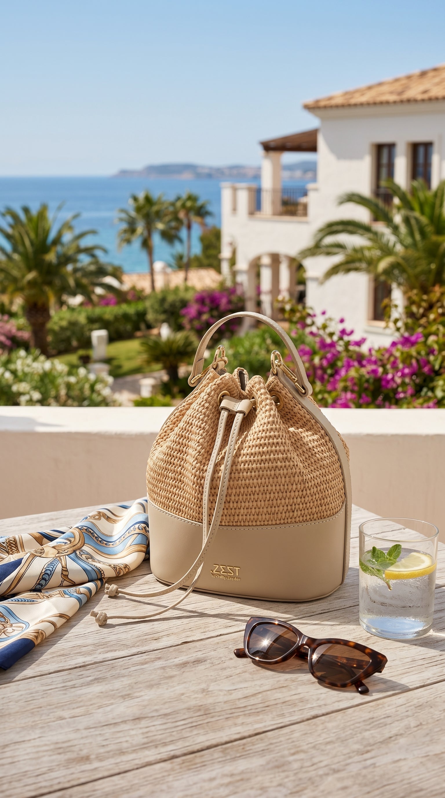 Leather & Straw Bucket Bag – ZS-2530