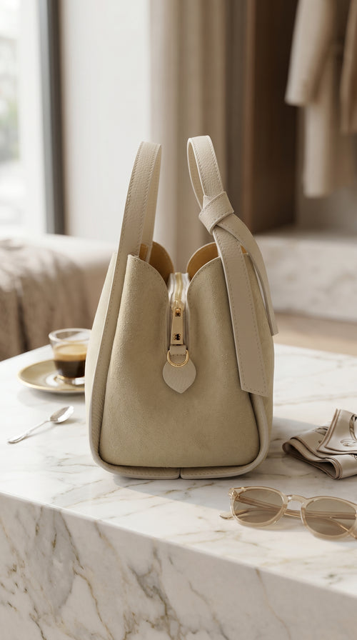 Borsa in Pelle Scamosciata Made in Italy con Tracolla – ZS-2507 – front view on neutral background – ZEST by Philip Zepter