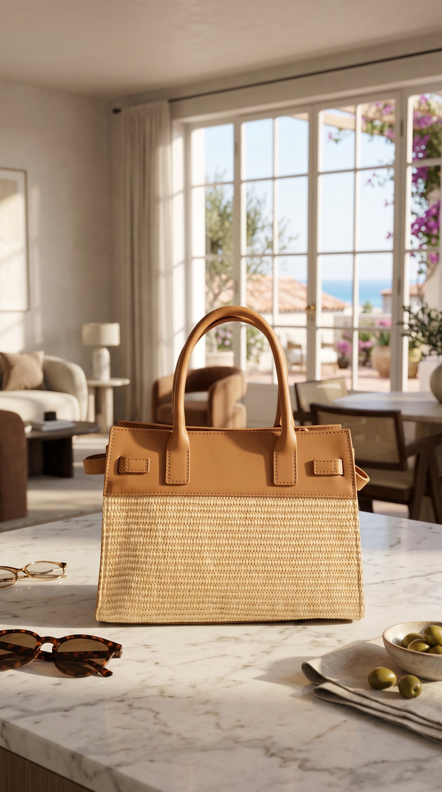 Borsa Luxury in Pelle e Paglia - ZS-2529 – front view on neutral background – ZEST by Philip Zepter
