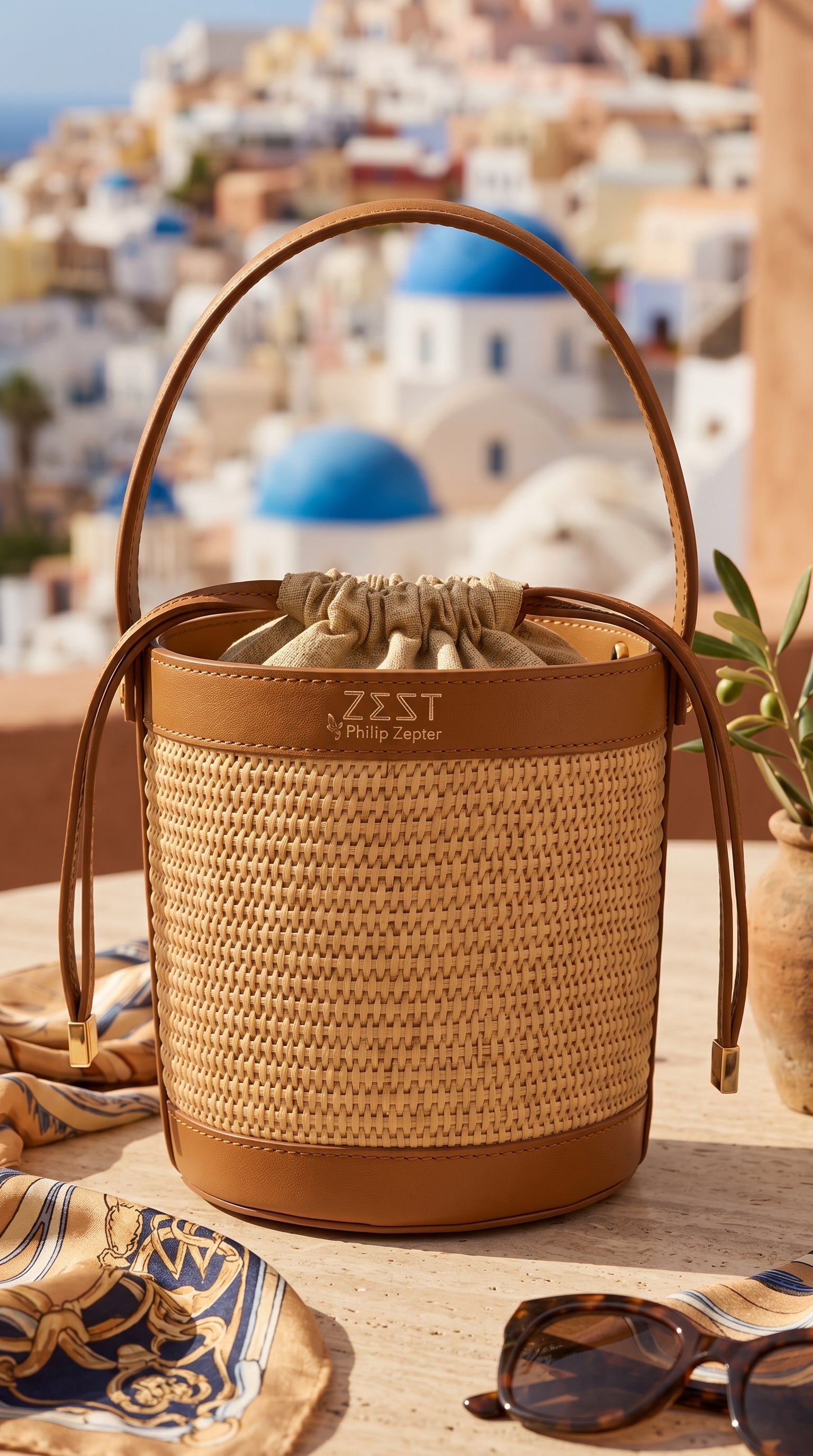 Leather & Straw Mini Bucket Bag – ZS-2531
