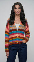 Cardigan Cropped Baby Alpaca Merino - Righe Multicolor — PRE-ORDER – front view – Philip Zepter luxury knitwear