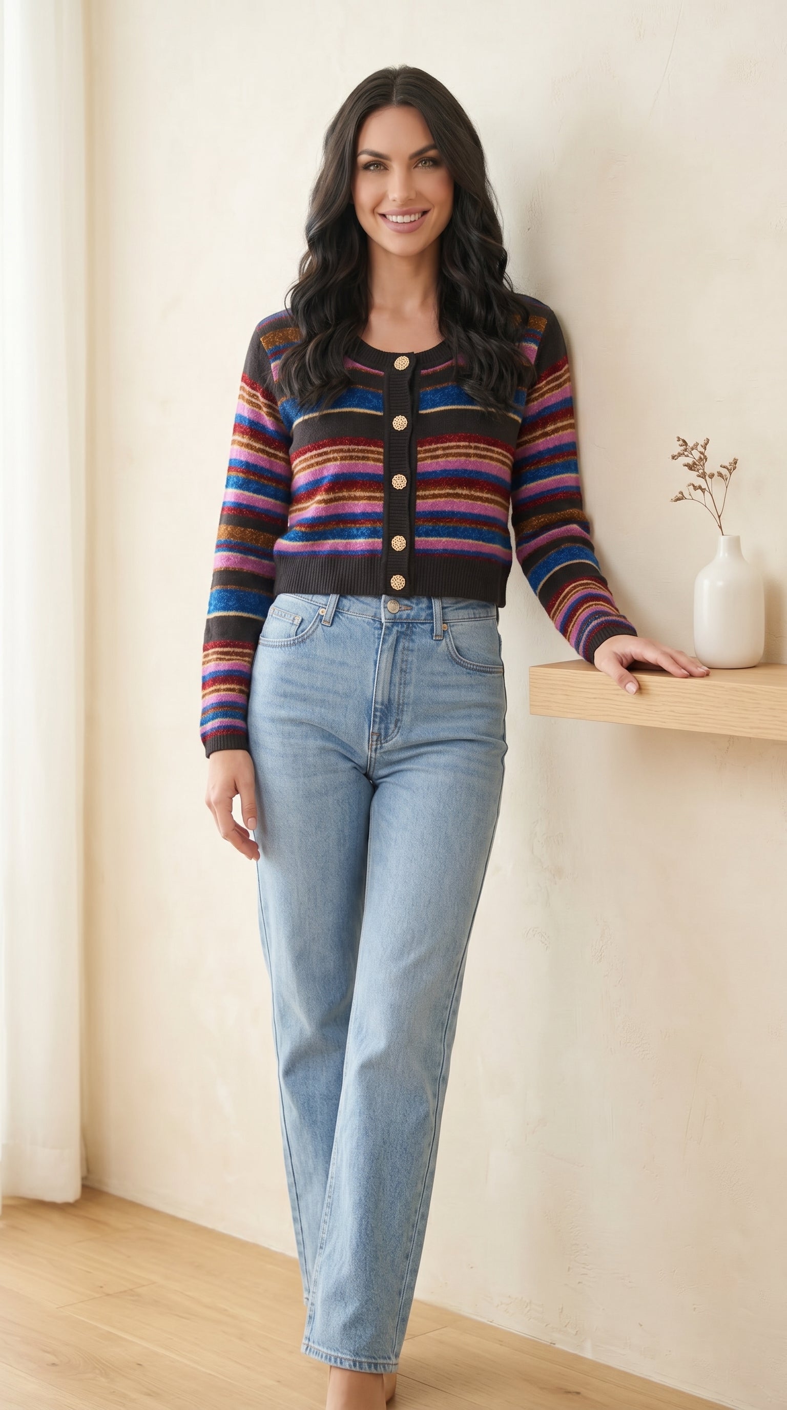 Cardigan Cropped Multicolor — PRE-ORDER – front view – Philip Zepter luxury knitwear