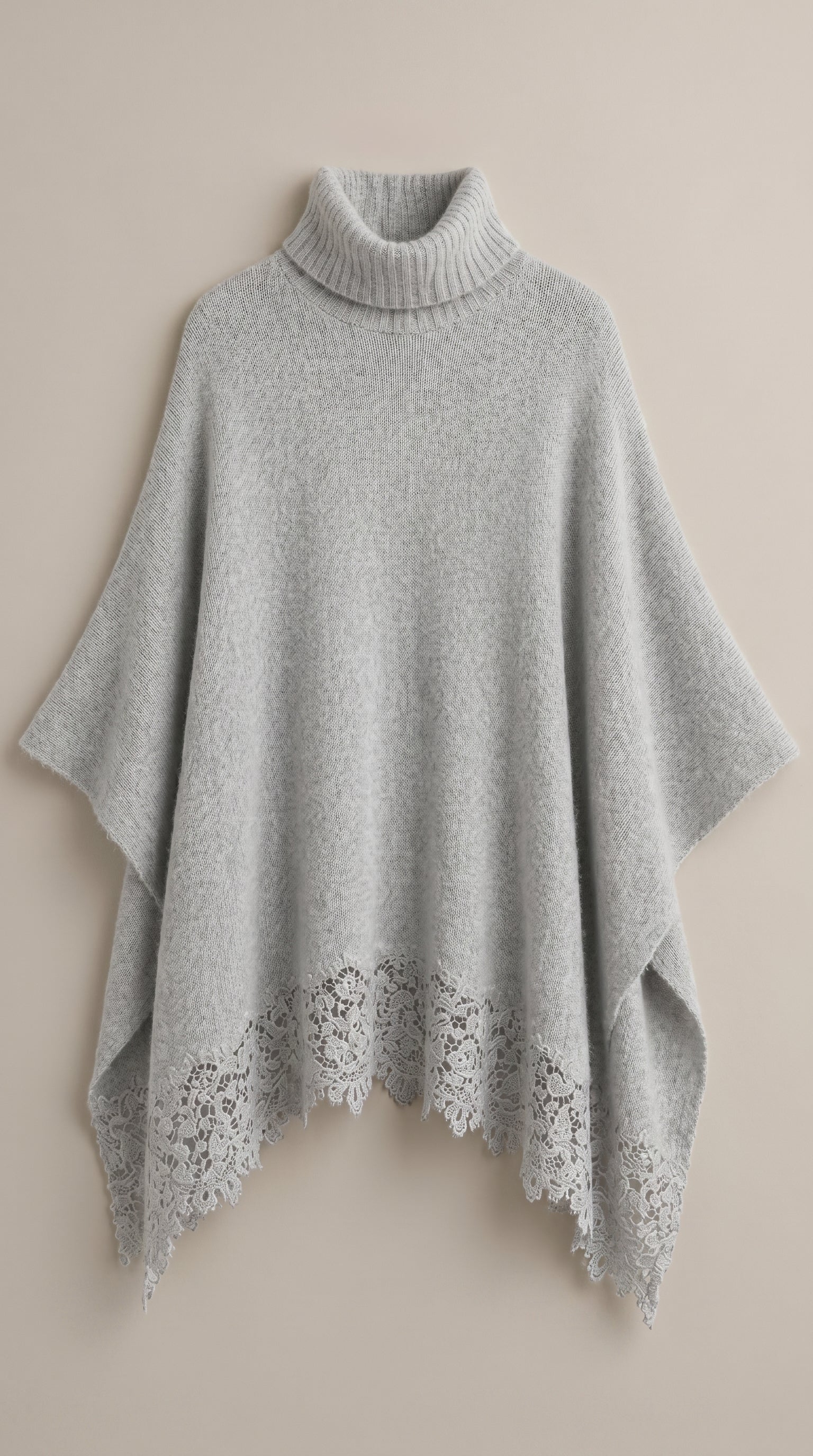Gray poncho with lace — PRE-ORDER — PZ045 LUCILLA
