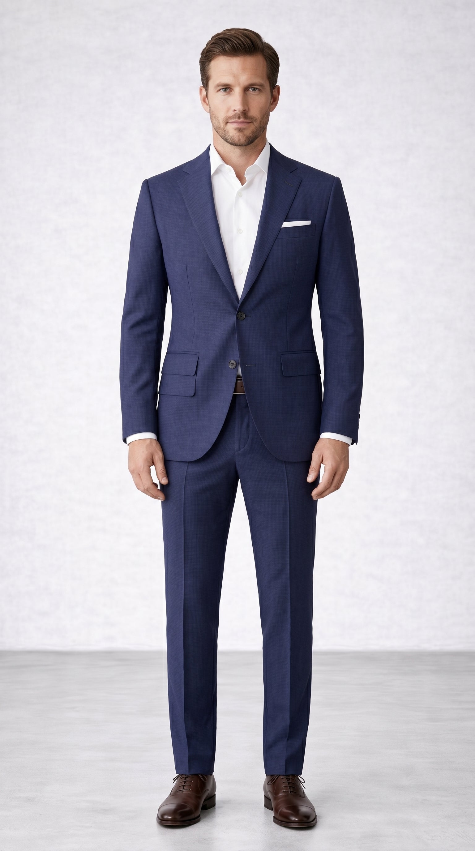 Single-breasted suit and shirt  — PRE-ORDER – front view – Philip Zepter luxury knitwear