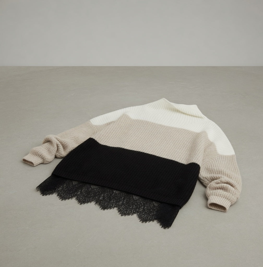 Maglia Oversize Lace Detail Merino – model wearing, full look – Philip Zepter