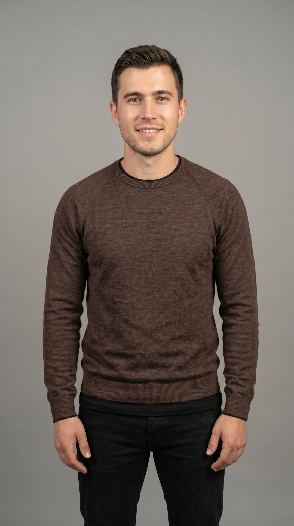 Pure Wool Raglan Crew Neck — PRE-ORDER – front view – Philip Zepter luxury knitwear