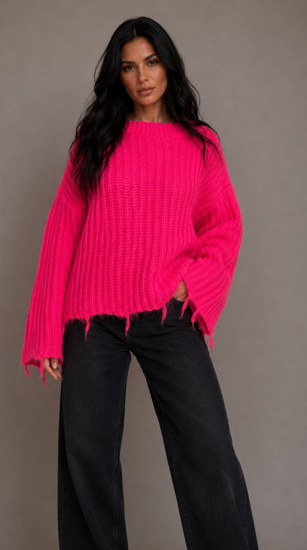 Maglia Oversize Fringed Baby Alpaca – front view – Philip Zepter luxury knitwear