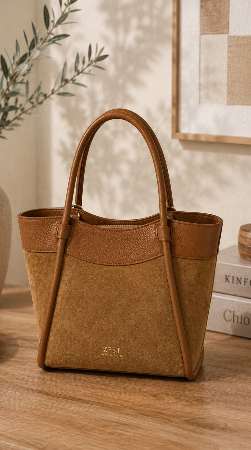 Tote Bag in Pelle e Camoscio - ZS-2540 – front view on neutral background – ZEST by Philip Zepter