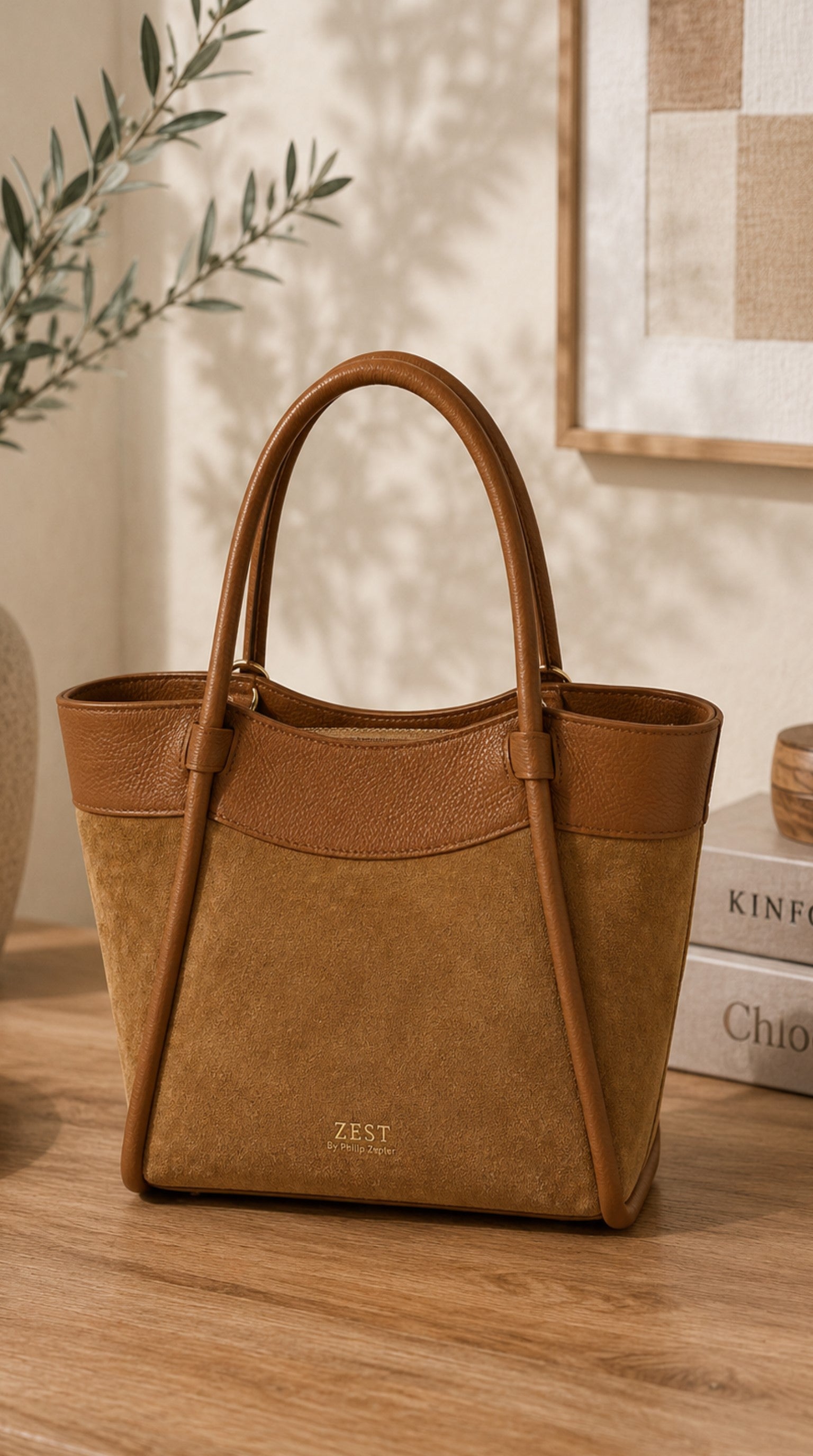 Tote Bag in Pelle e Camoscio - ZS-2540 – front view on neutral background – ZEST by Philip Zepter