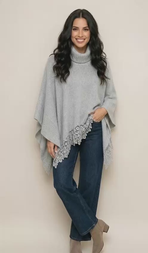 Gray poncho with lace — PRE-ORDER — PZ045 LUCILLA