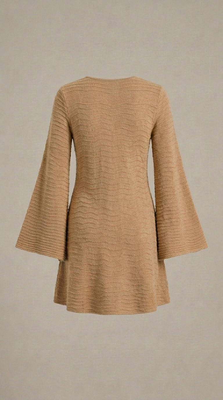 Abito Corto Onde Cashmere & Lamé Maniche Campana — PRE-ORDER – back view – Philip Zepter