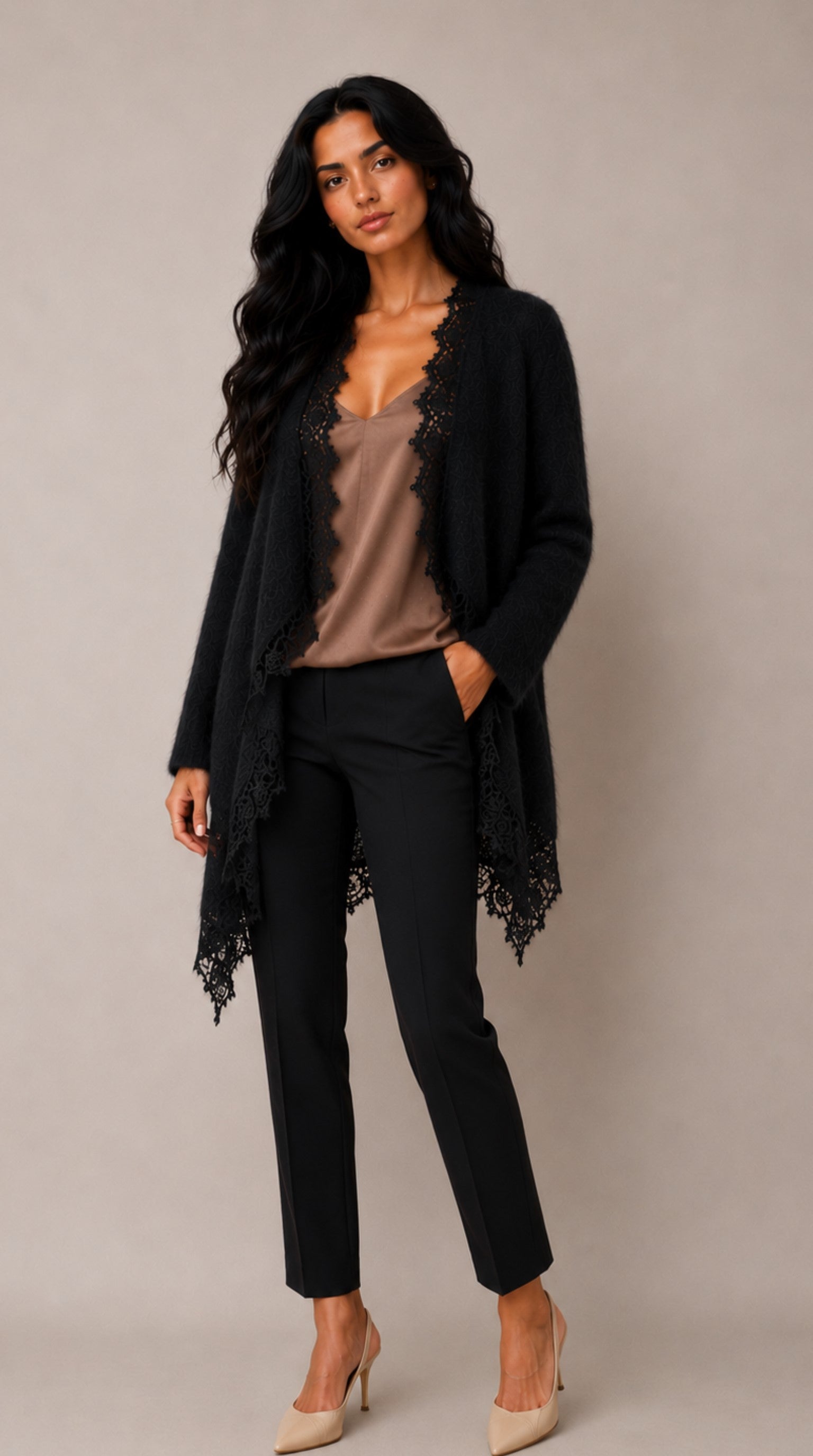Maxi Giacca Baby Alpaca Superfine con Pizzo — PRE-ORDER – front view – Philip Zepter luxury knitwear
