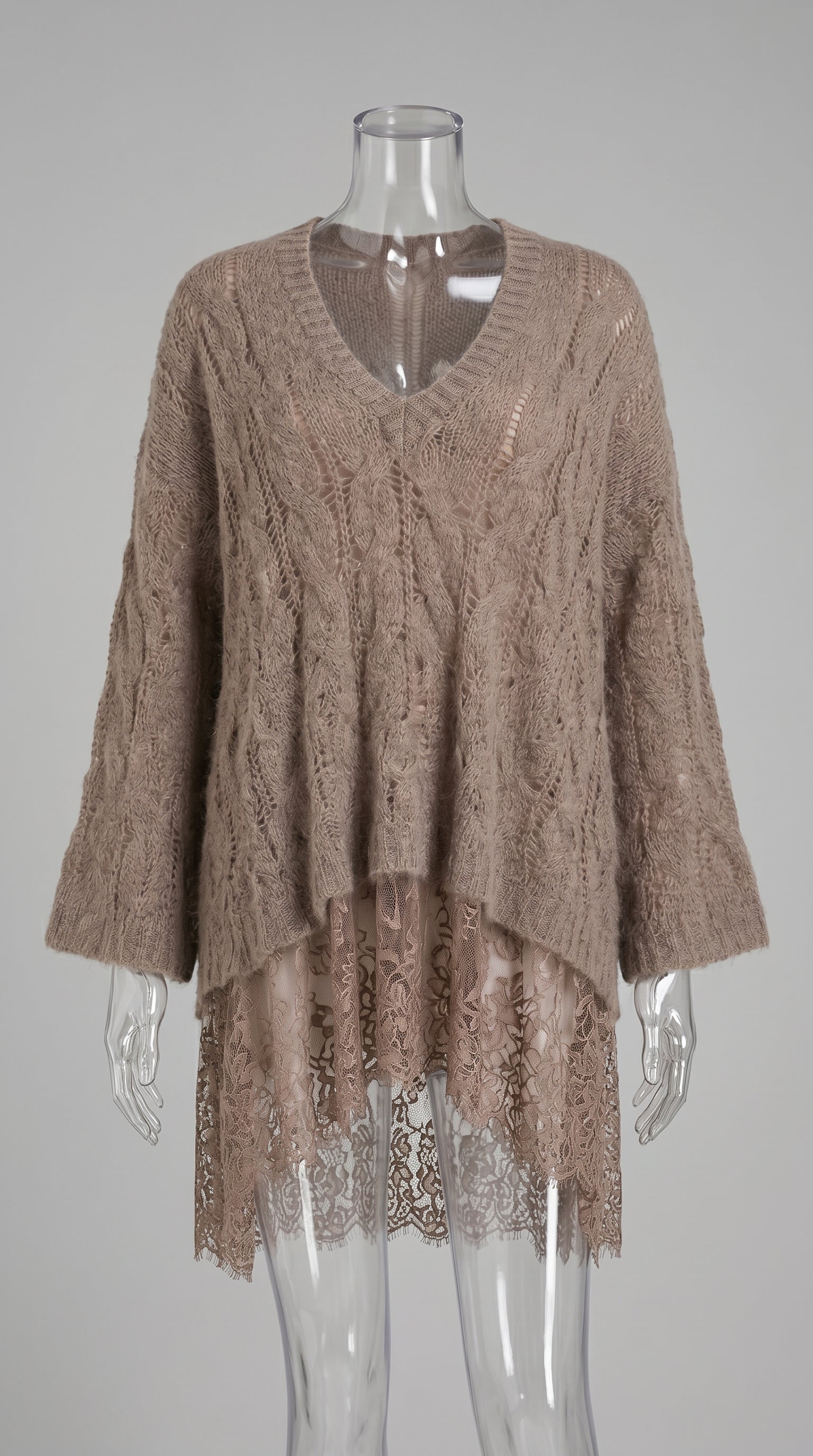 Maxi Maglia Baby Alpaca Superfine Trecce & Pizzo — PRE-ORDER – styled detail view – Philip Zepter