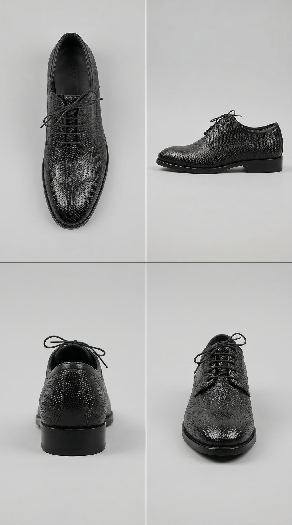 Scarpa Derby Artigianale in Vitello Stampato – multiple angles view – Philip Zepter